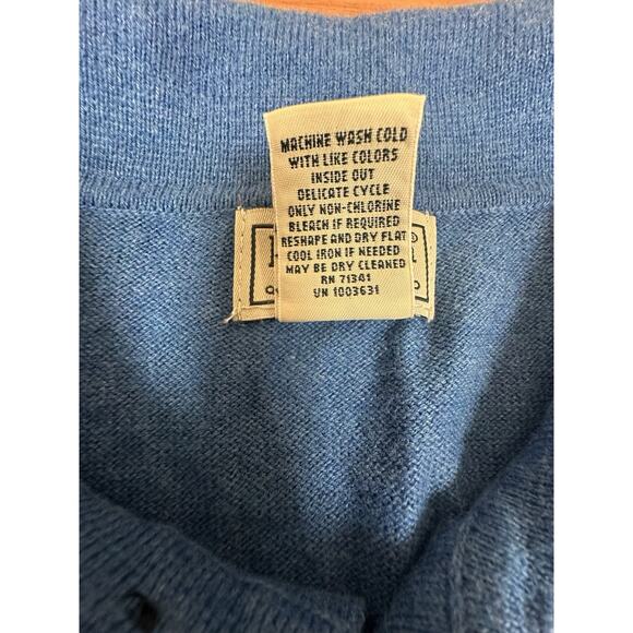 LL BEAN Vintage Cotton Cashmere Long Sleeve BLUE Polo Sweater LARGE TALL EUC - Picture 5 of 9